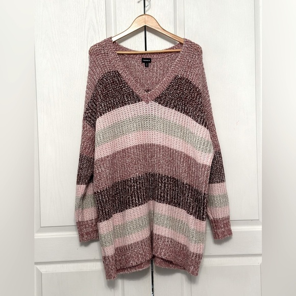 Torrid Women's Beautiful V-Neck Striped Sweater Size 3X Pink, Burgundy, Cream - Picture 3 of 6
